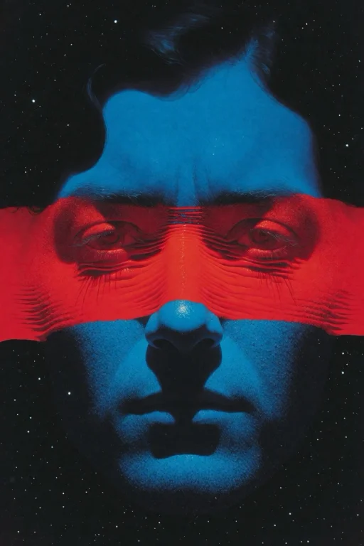 The Image Is A Surreal And Abstract Portrait With A Strong E...