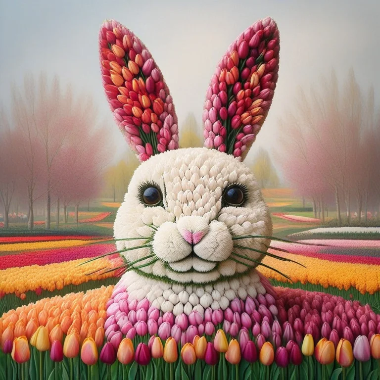 Jaynl-tm, Made Of Tulips, Rabbit Made Of Tulips,painterly, T...