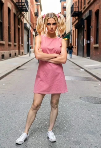 A Woman In Her Mid-twenties With Slim Build And Narrow Waist... — FLUX AI Prompt: A woman in her mid-twenties with slim build and narrow waist, standing in an emp...