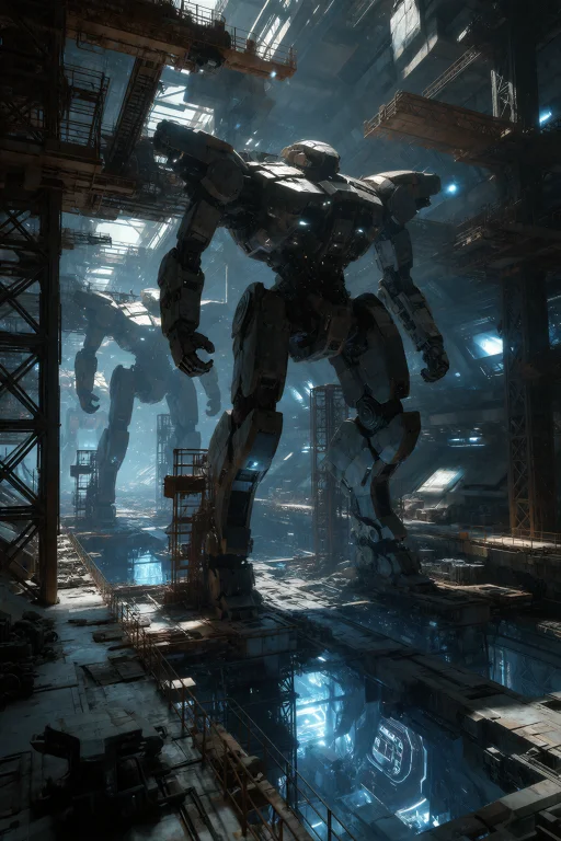 A Dramatic Wide Shot Of A Massive Futuristic Hangar Bay Hous...