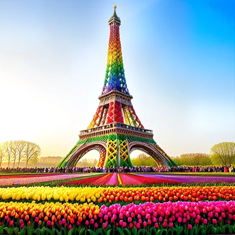 Jaynl-tm, Made Of Tulips, A Grand Eiffel Tower Structure Cra... — SDXL AI Prompt: jaynl-tm, made of tulips, a grand Eiffel Tower structure crafted entirely out of...