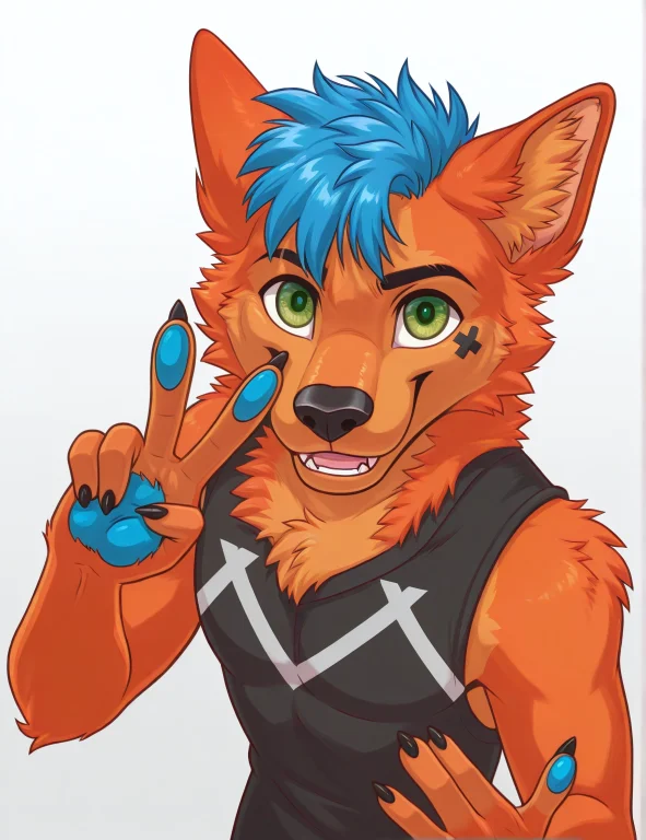 Charactersumdingo, Solo, 1boy, Orange Fur, Green Eyes, Blue...
