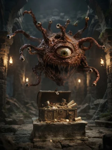 Realistic And Detailed Cinematic Portrait Photo Of A Beholde... — Stable Diffusion AI Prompt: Realistic and detailed cinematic portrait photo of a "beholder"- a monster resem...