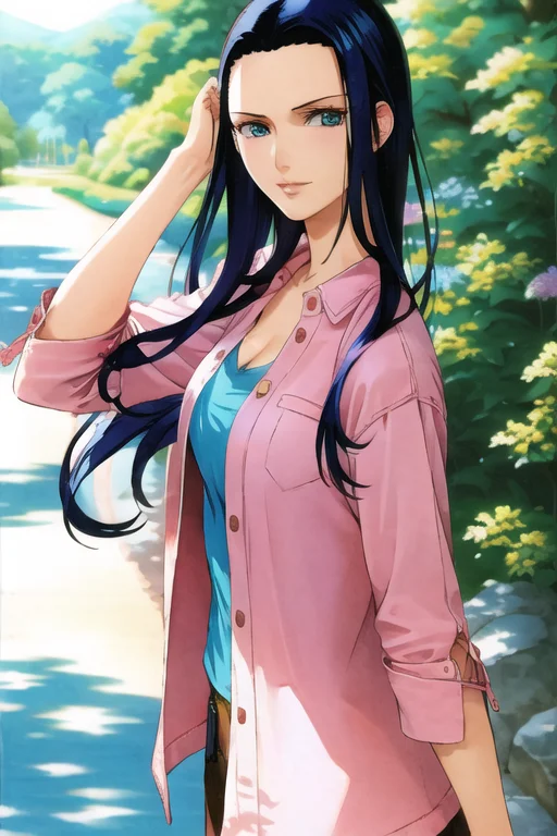 1girl, Robinv21600, Sunglasses On Head, Blue Jacket, Pink Pa...