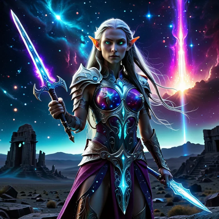An Epic Photo Of A Beautiful Female Elf Warrior Standing In...