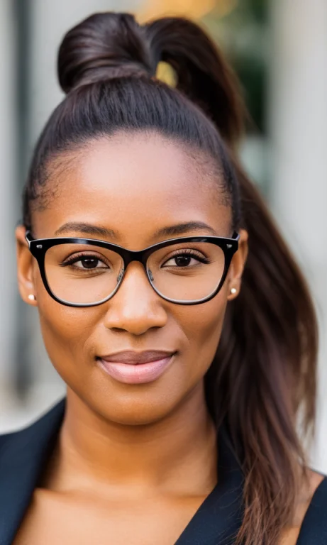 Close Up Portrait Of British Woman, Wearing Glasses With A P...