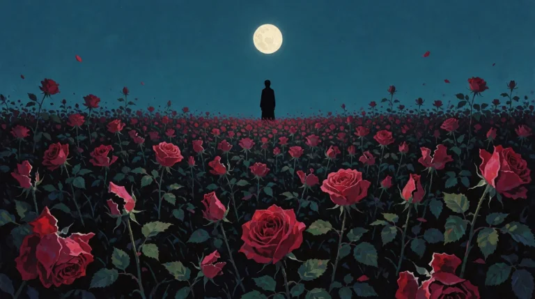 A Field Of Broken Roses Full Moon And A Lone Figure Standing...