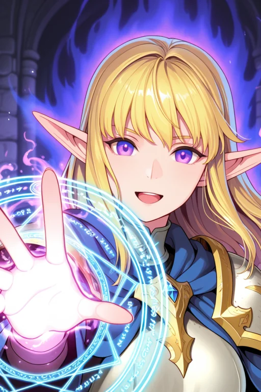 1girl, Mage, Paladin, Elf, Greenbluegold Magic, Violet Eyes,...