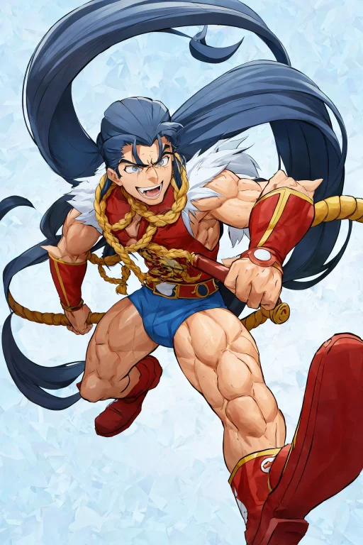 Cartoon, Man With Ridiculously Long Hair, Action Pose, Intri...