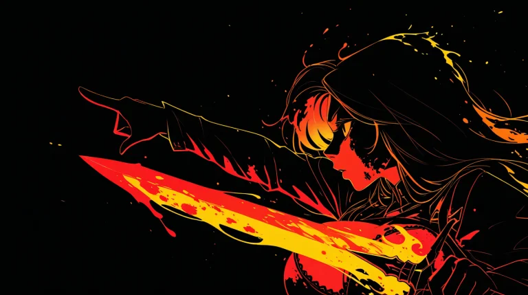 1girl, Long Hair, Flaming Hair0.75, Holding Sword, Pointing...