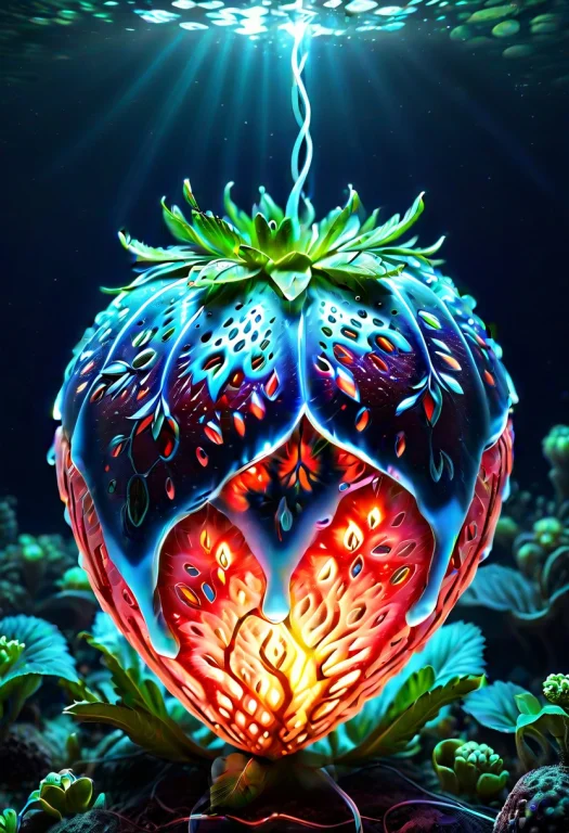 Luminescent Strawberry, Underwater Bioluminescent World, Une...