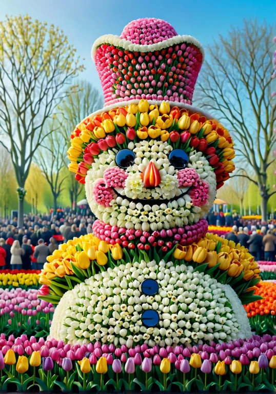 Satirical Style Jaynl-tm, Made Of Tulips, A Majestic Snowman...