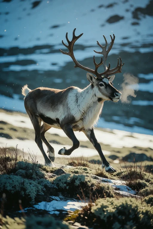 Nature, A Wild Reindeer Galloping Across A High Hardangervid...