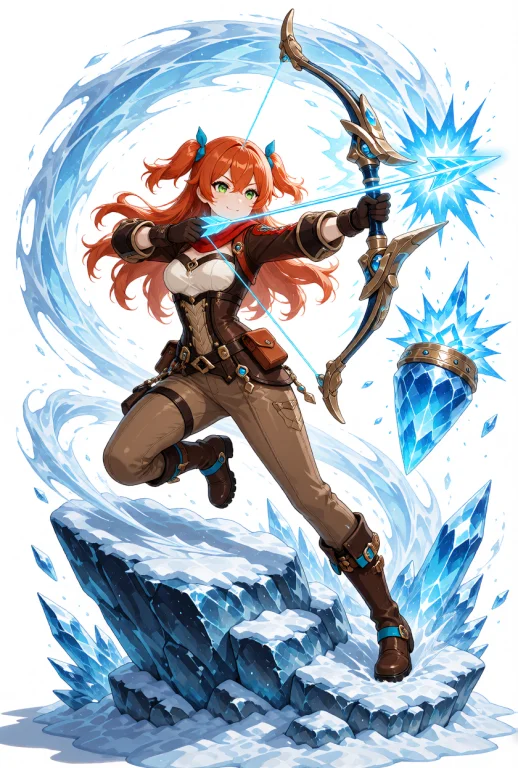 Amber From Genshin Impact, Human, Long Wavy Orange Hair Tied...