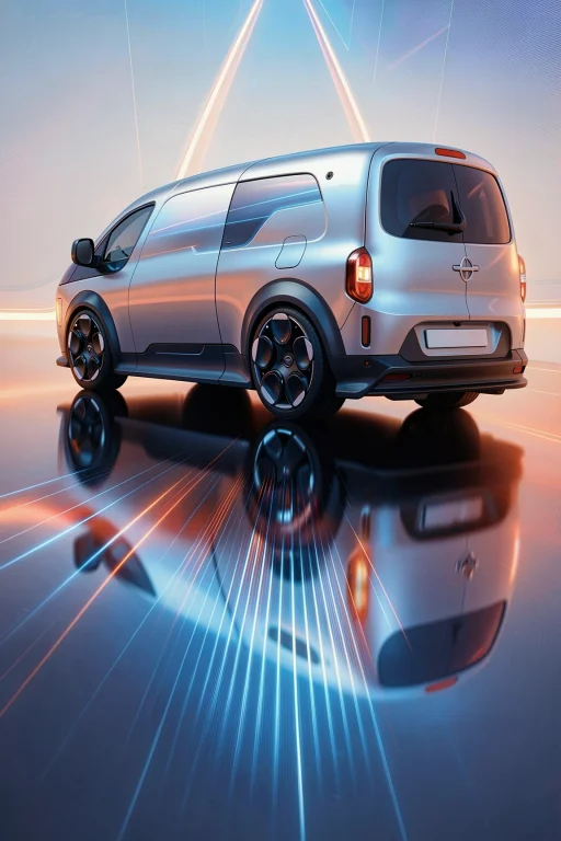 A Silver Van Is Shown From A Three-quarter Rear Perspective...