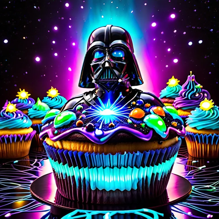A Cinematic Macro Close-up Of Darth Vader Eat Cupcakes, Enti...