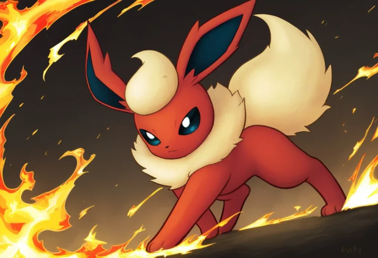 1boy, Solo, Flareon, Pokemon, Feline Ears, Bushy Tail, Fire...