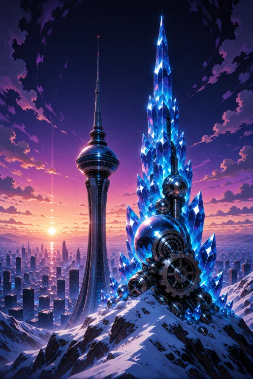Two Colossal Futuristic Spires Rise From A Snowy Peak Overlo...