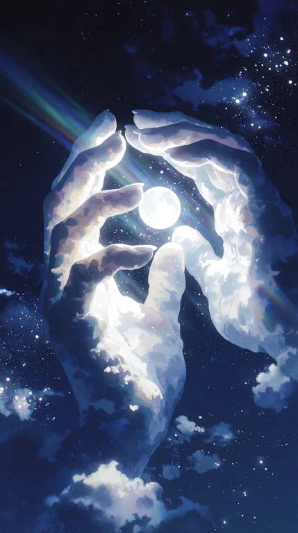 Surreal Anime Concept Art. Two Majestic White Clouds Realist...