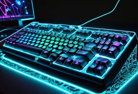 A Mechanical Pc Keyboard And Mouse On A Black Desk, Every Ke... — SDXL AI Prompt: a mechanical PC keyboard and mouse on a black desk, every keycap glowing with de...