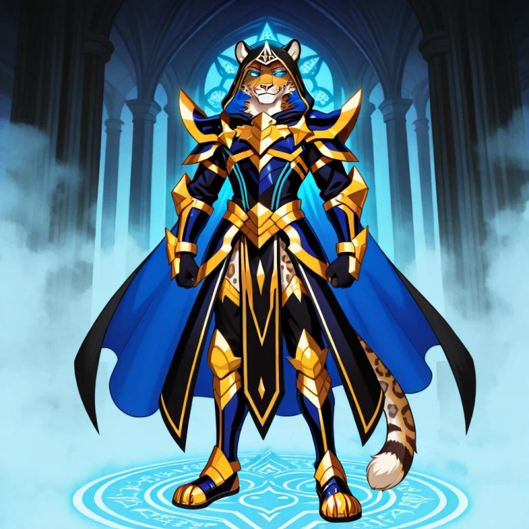 A Mysterious Anthropomorphic Male Leopard Shadow Knight Wear...
