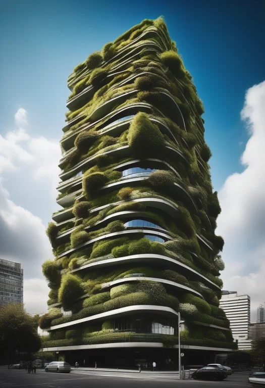 A Futuristic Skyscraper Draped In Vertical Gardens, Impasto...