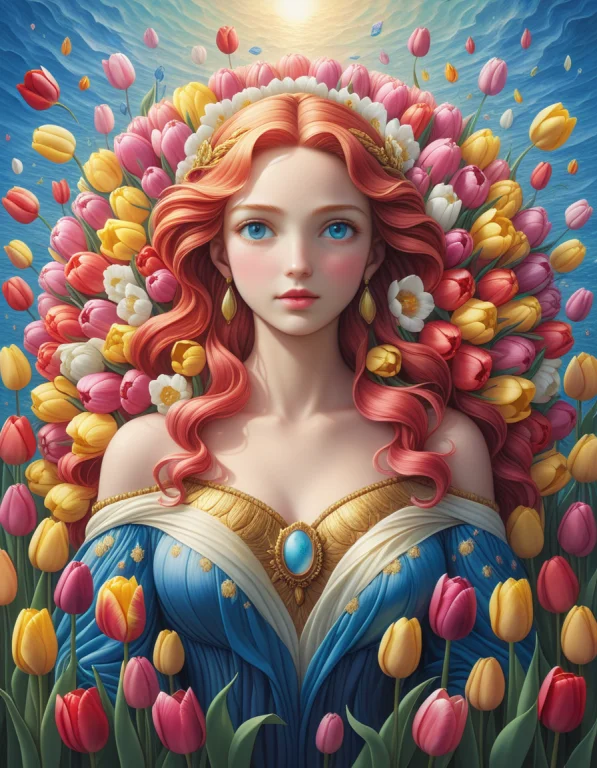 The Painting The Birth Of Venus Made Of Tulips, Jaynl-tm, La...
