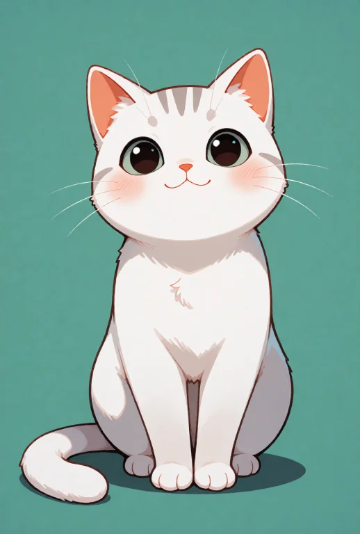 A Cute Stylized White Cat, Sitting, Front View, Full Body, F...