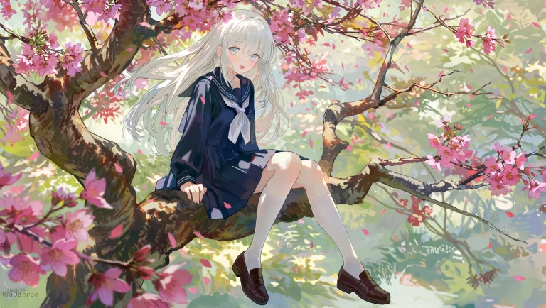 A Girl With Long White Hair, Blue Eyes, And A Surprised Expr...