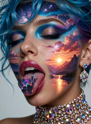 Hyperrealistic Extreme Close-up Portrait Of A Young Woman Wi... — Stable Diffusion AI Prompt: Hyperrealistic extreme close-up portrait of a young woman with short vibrant ele...
