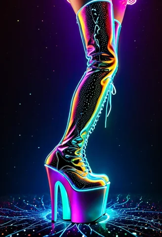 Biolumens, Boots, High Heels, Bio Lights High Heels, Boots M... — SDXL AI Prompt: Biolumens, boots, high heels, Bio lights high heels, boots made of bioluminescen...