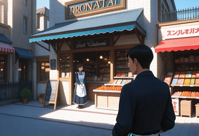 Close Up Portrait A Man In An Apron Talks To A Girl In A Dre...