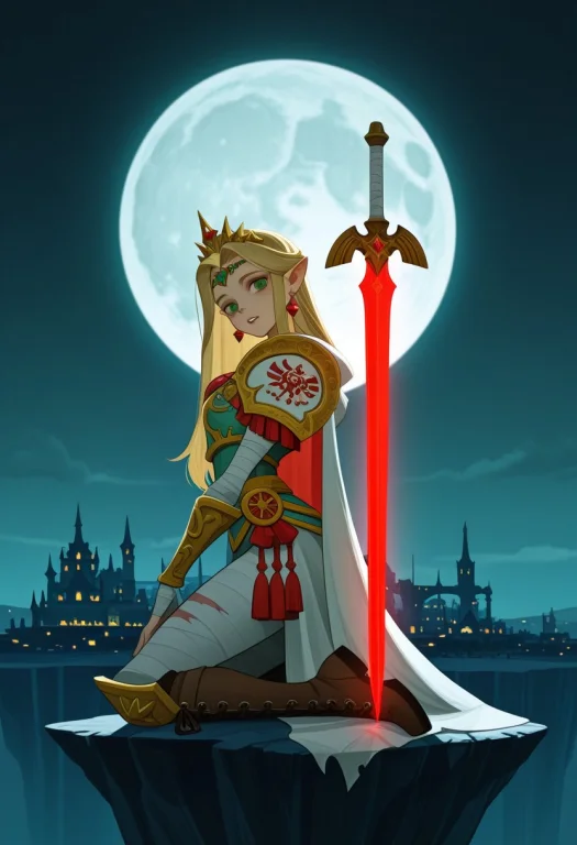 Kneeling On One Leg Atop A Cliff Overlooking A Moonlit Citys...