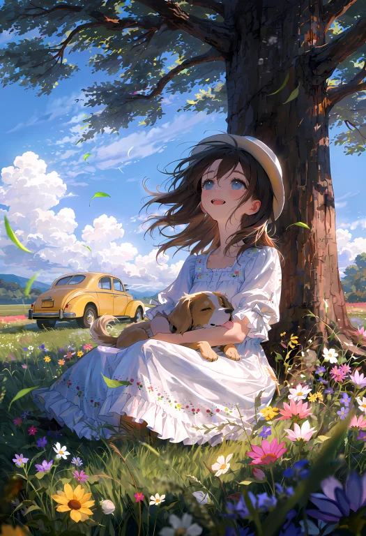 Anime Style, Masterwork. A Beautiful Young Girl With Long Br...