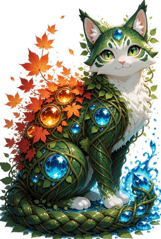 A Mystical Nature Cat Spirit, A Hybrid Forest Creature With...