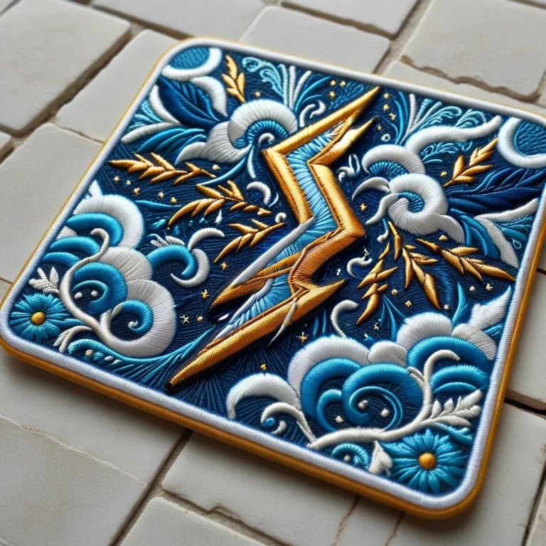 Ral-embroideredpatch , White And Blue Tiles, Gold Leaf Light...