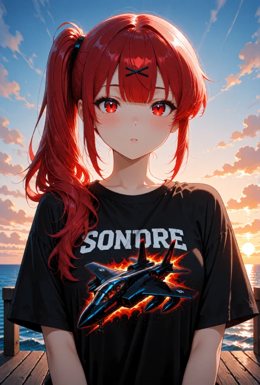 A Young Woman With Vibrant Red Hair Styled In A Long Side Po...