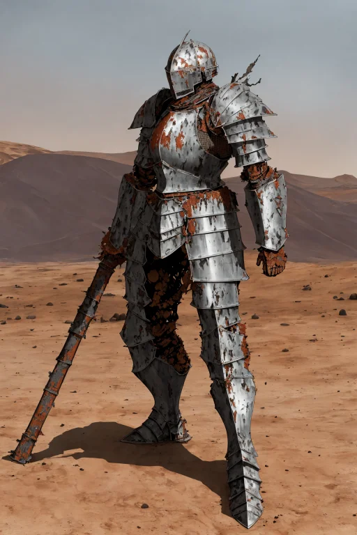 Armored Knight With Partially Destroyed Armor, Rust, Wastela...