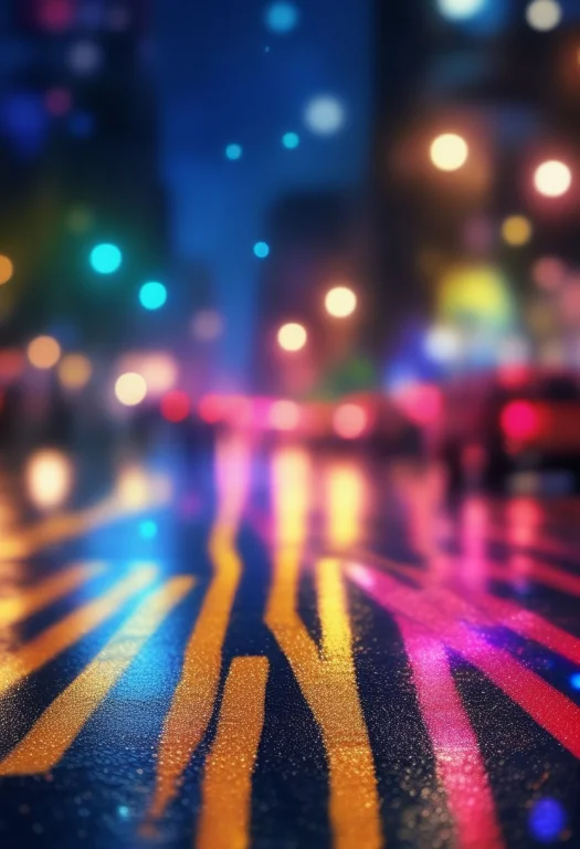 A City Crosswalk Shining After A Night Rain, Bokeh Backgroun...