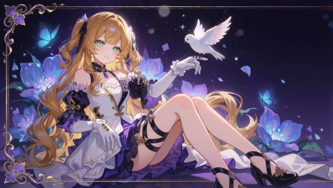 A Girl With Long Wavy Golden-brown Hair Styled In Twin Tails... — Stable Diffusion AI Prompt: A girl with long wavy golden-brown hair styled in twin tails, green eyes, and a...