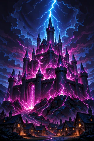 A Massive, Dark Fantasy Fortress Castle Dominating The Lands... — Stable Diffusion AI Prompt: A massive, dark fantasy fortress castle dominating the landscape, featuring towe...