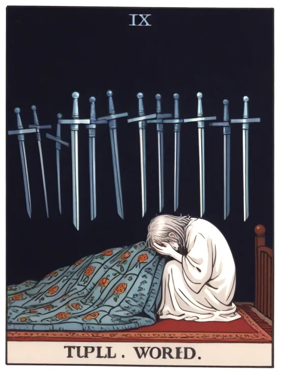 Tarot, Nine Of Swords, Ix, 1person, Solo, Sitting, Head In H...