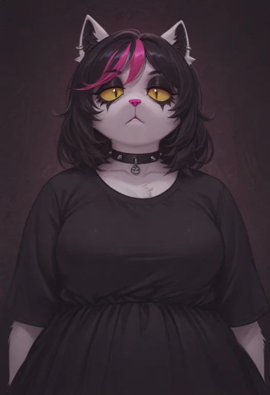 Lazypos, 1girl, Solo, Furry, Deltarunecatti, Black Shirt, Ch...