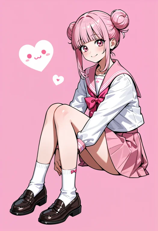 Smile,blunt Bangs,kawaii,pink Eyes,pink Hair,serafuku,loafer...