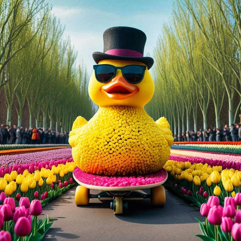Jaynl-tm, Made Of Tulips, A Giant Rubber Duck Wearing A Top...