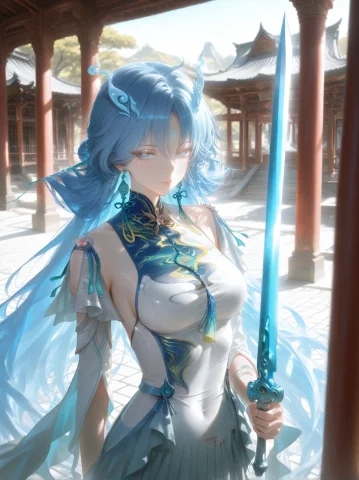 Semishaded, Ultra Quality, Qingxiaowuwa, Blue Hair, Purple E... — Stable Diffusion AI Prompt: semishaded, ultra quality, qingxiaowuwa, blue hair, purple eyes, detailed eyes，...