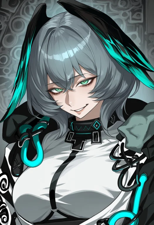 1girl, Hoolheyak Arknights, Cyan Eyes, Evil Smile, Masterpie...