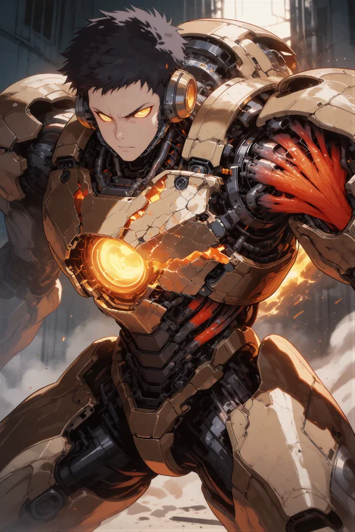An Anime Style Illustration Of A Male Heavy-combat Android W...