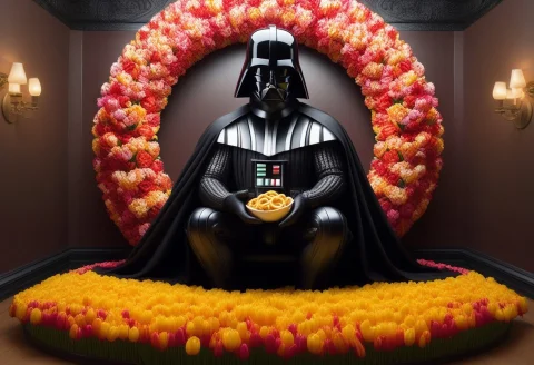 Jaynl-tm, Darth Vader Sitting On A Classical Pedestal Toilet... — SDXL AI Prompt: jaynl-tm, Darth Vader sitting on a classical pedestal toilet, eating a giant pil...