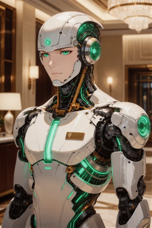 An Anime Style Illustration Of A Male Concierge Android With...